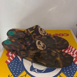 Michael Kors Tortoise Slide Sandals with Gold Logo size 8